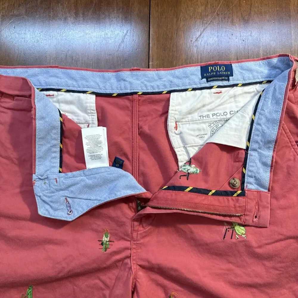 Polo‎ Ralph Lauren Chino Shorts Pink Pickleball Cricket AOP Men’s Size 40